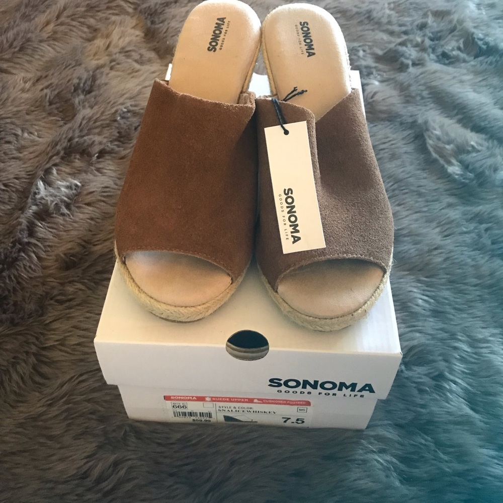 Sonoma Alice Whiskey Brown Wedge Sandals (NWT)